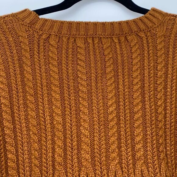 DKNY JEANS Cable-Knit Drop Shoulder-Detail Sweater M Long Sleeve TIe Hem Fall Ru - Picture 7 of 10